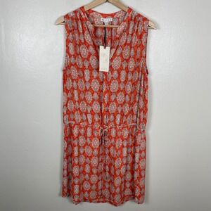 Lila Rose Women's 12 Sleeveless Dress Orange White Geometric Drawstring MD3067L